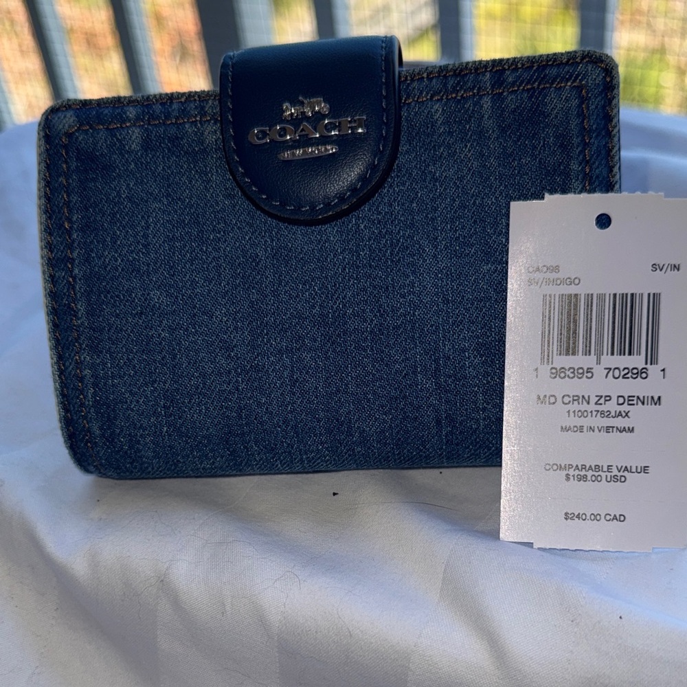 NWT - Coach Denim Wallet with Leather Trim & silver accents.
